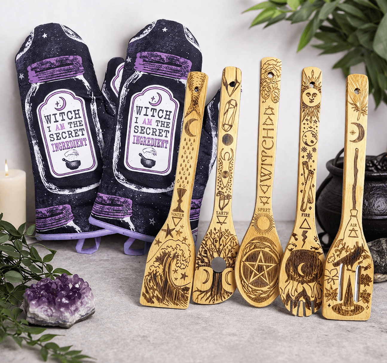 The 5 Elements Bamboo Large Kitchen Utensils Set - Witchy wonder