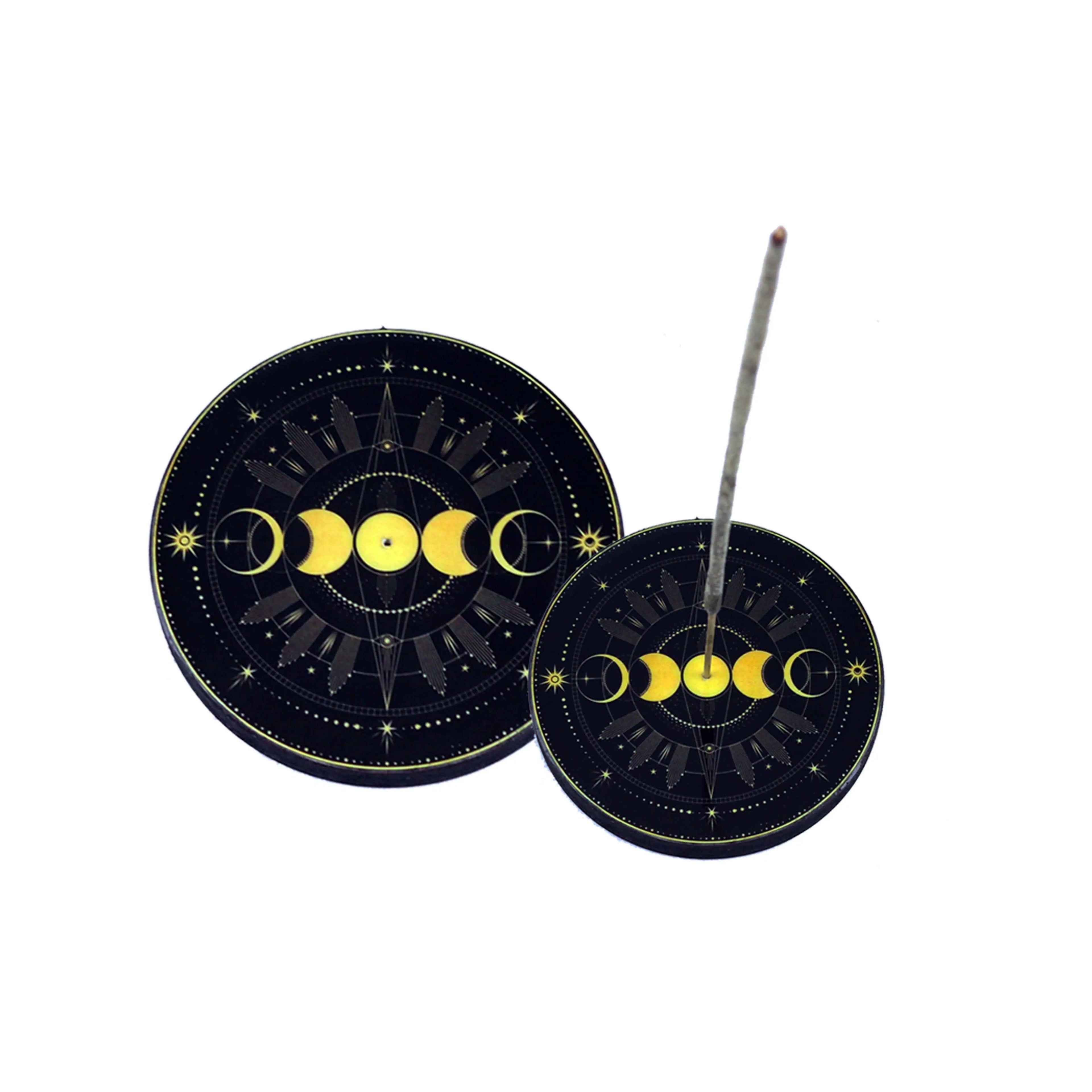 Round Wooden Incense Burner (4 in.) - Triple Moon - Witchy wonder