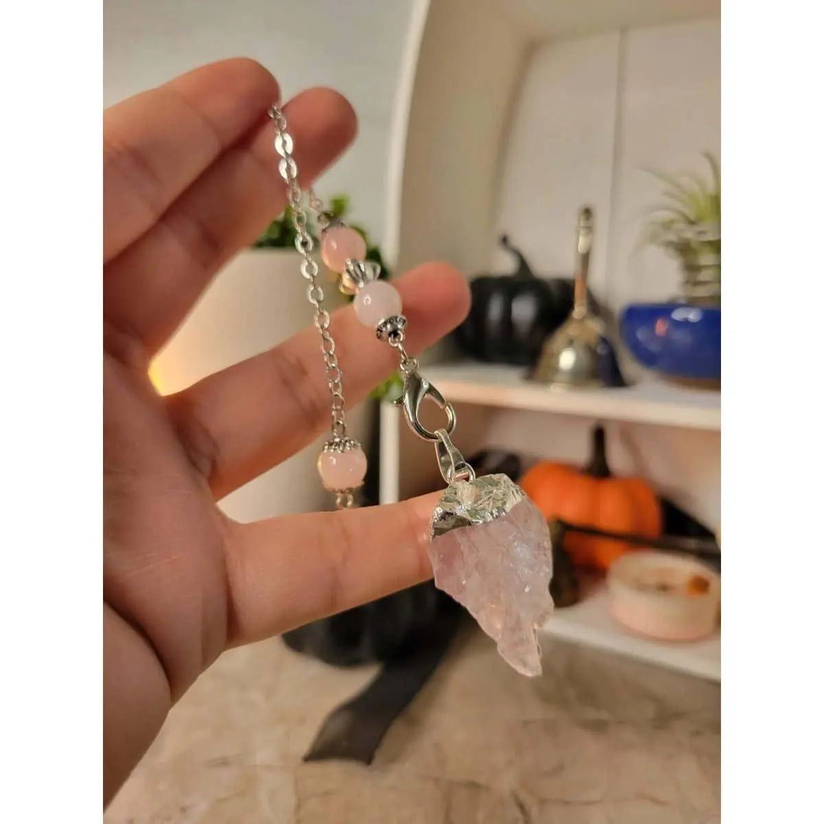Natural Raw Rose Quartz, Amethyst Quartz Dowsing Pendulum - Witchy wonder