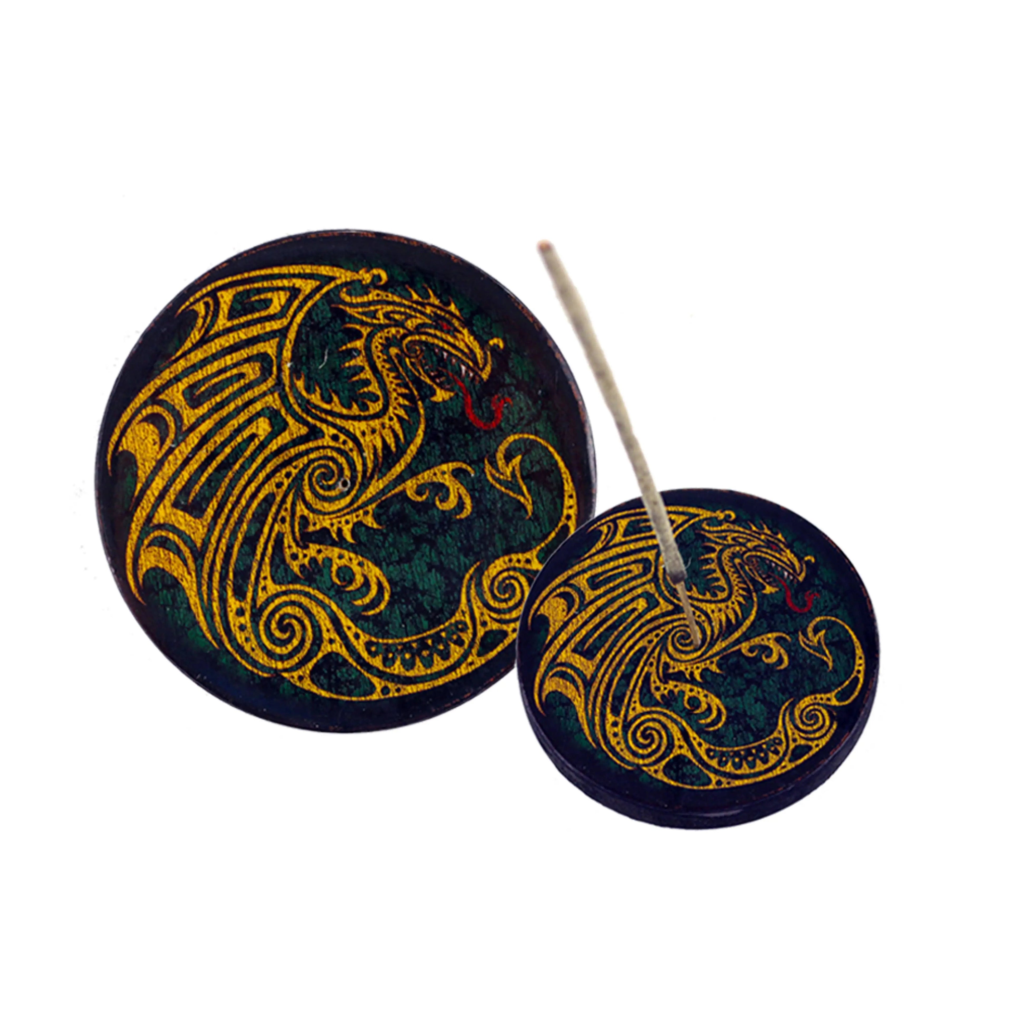 Round Wooden Incense Burner (4 in.) - Dragon - Witchy wonder