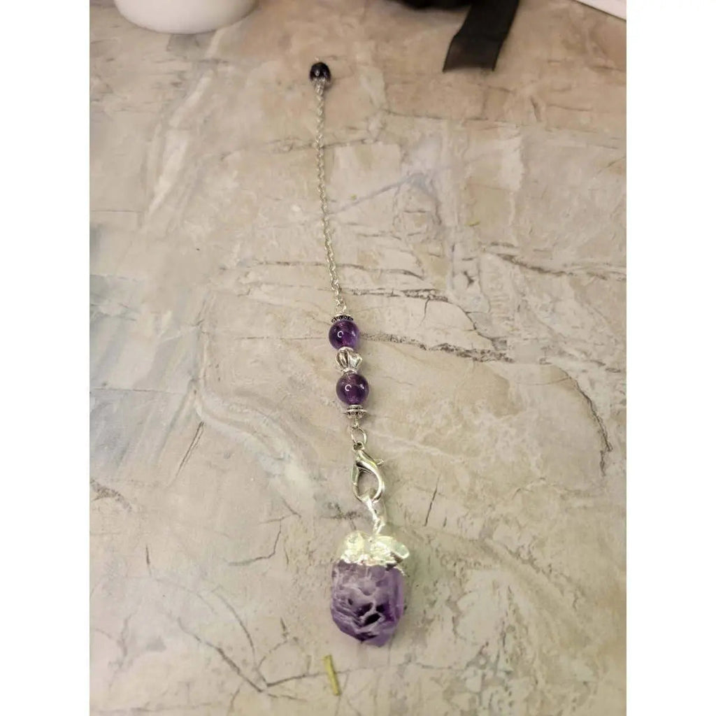 Natural Raw Rose Quartz, Amethyst Quartz Dowsing Pendulum - Witchy wonder