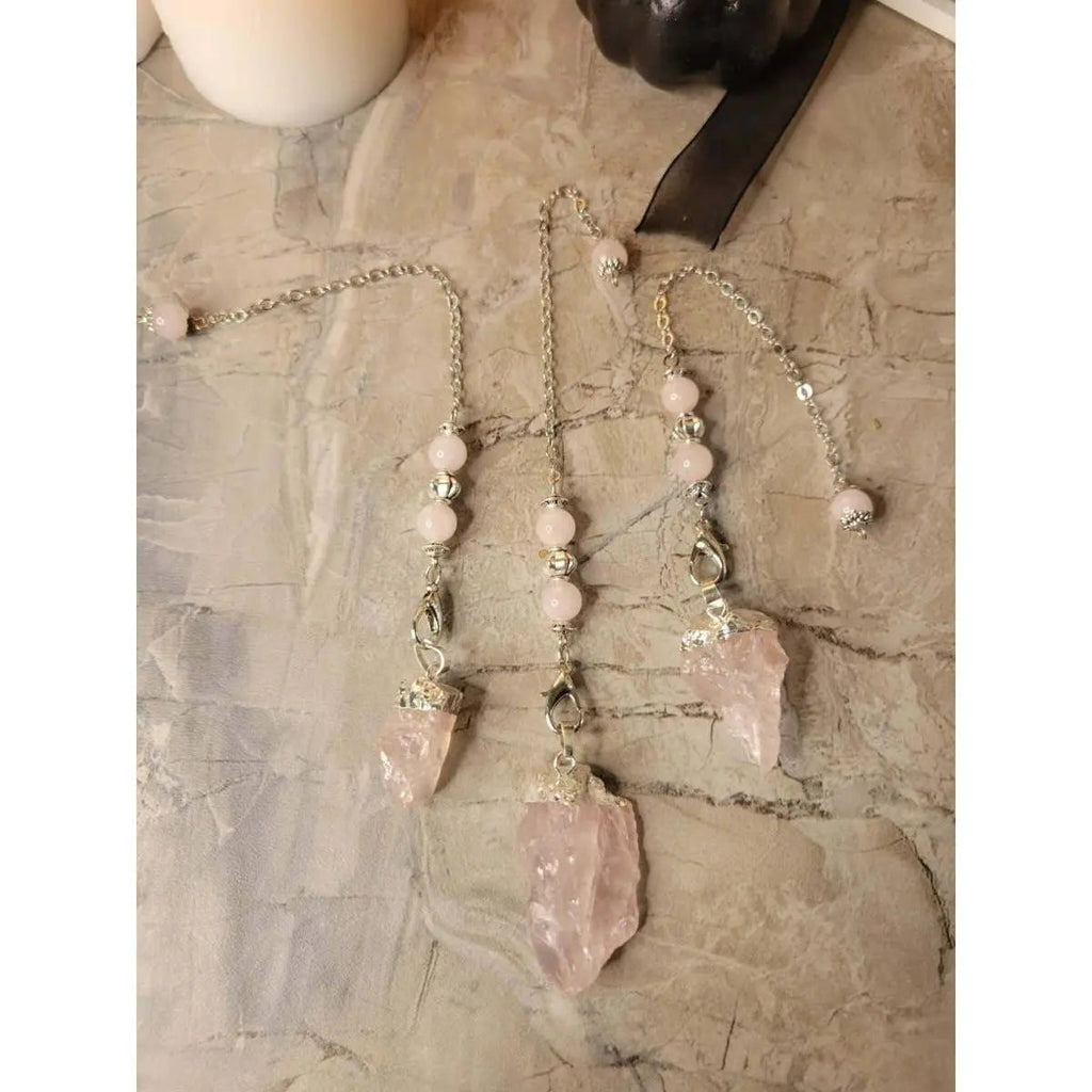 Natural Raw Rose Quartz, Amethyst Quartz Dowsing Pendulum - Witchy wonder