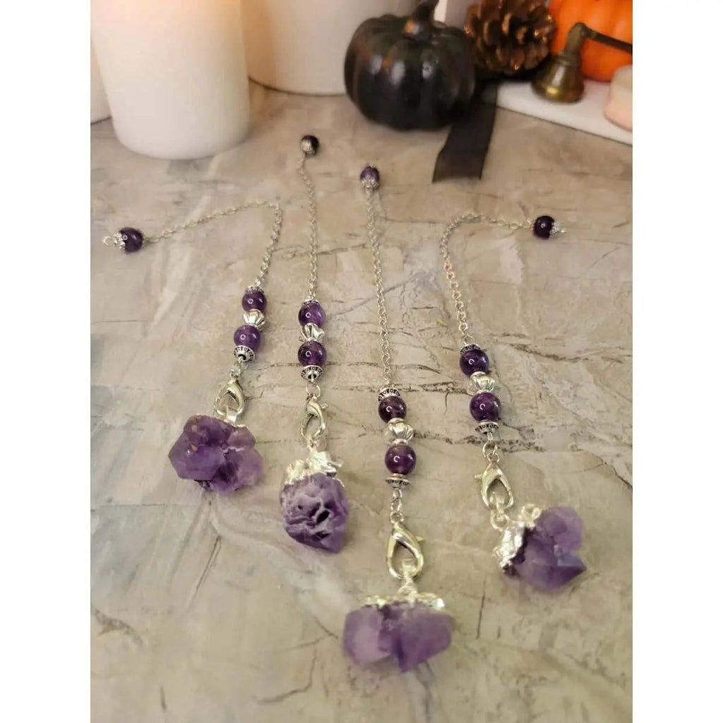 Natural Raw Rose Quartz, Amethyst Quartz Dowsing Pendulum - Witchy wonder