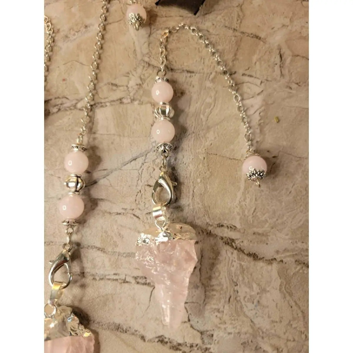 Natural Raw Rose Quartz, Amethyst Quartz Dowsing Pendulum - Witchy wonder