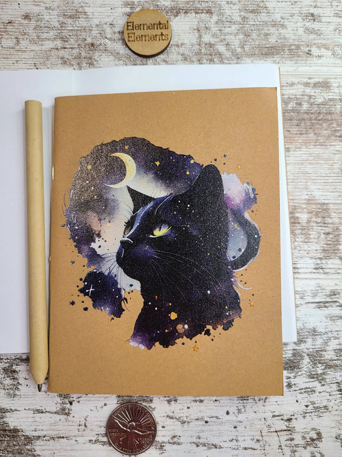 Celestial Cat Black Galaxy Kitty Journal Notebook - Witchy wonder