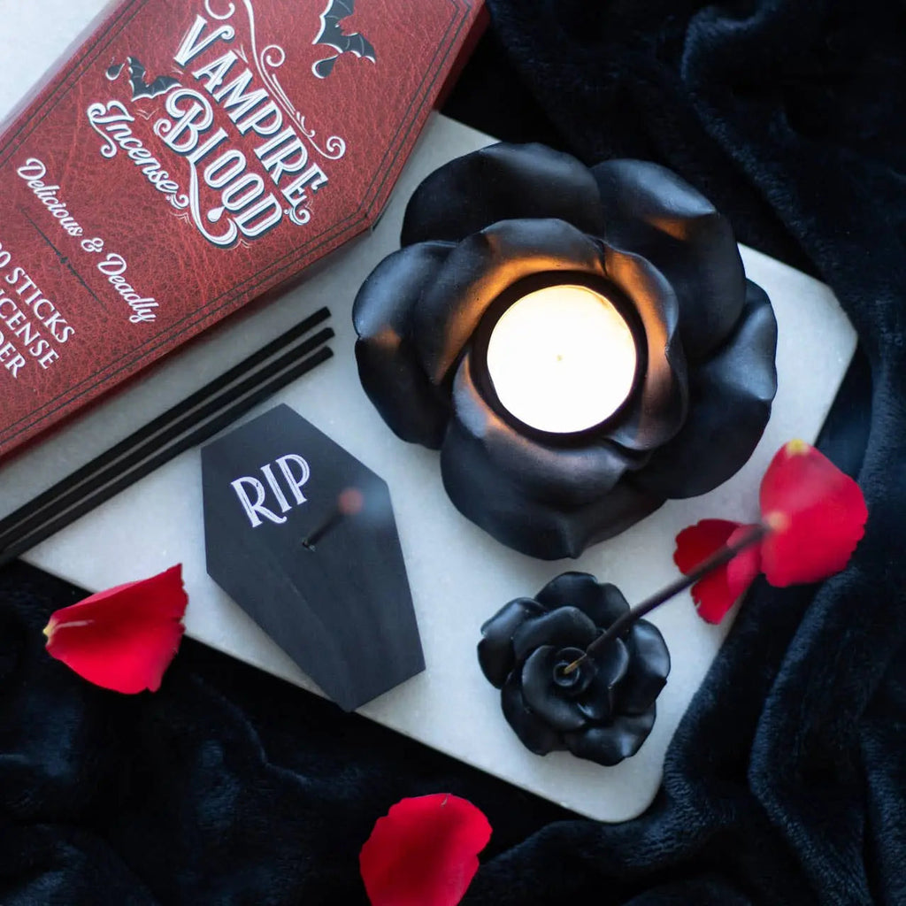 Black Rose Resin Tealight Candle Holder - Witchy wonder