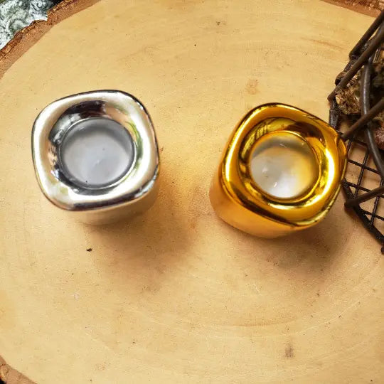 Handmade Ceramic Candle Holder - Gold/Silver - Witchy wonder