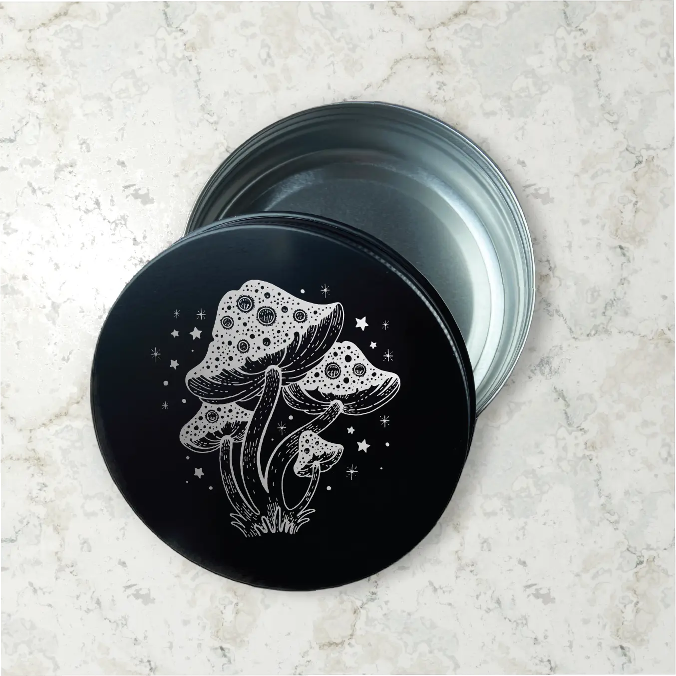 Mushroom engraved 4oz metal herb stash/storage container - Witchy wonder