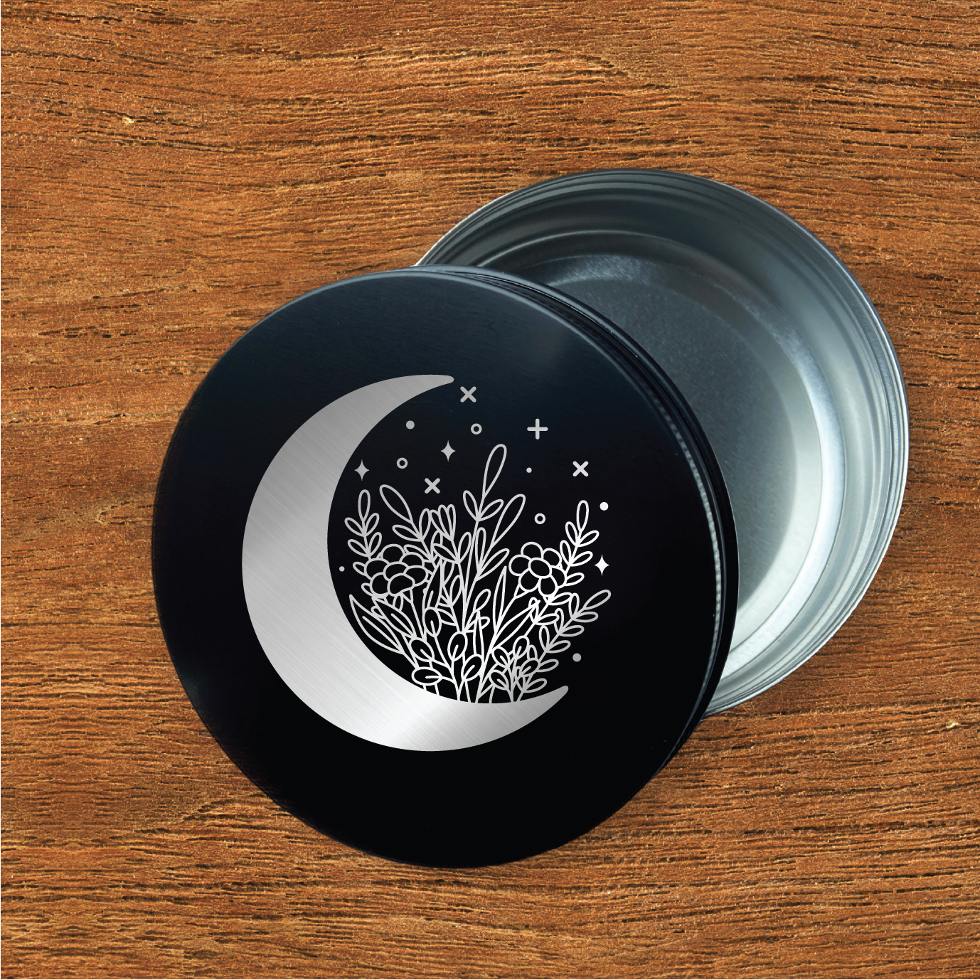 Moon flower engraved 4oz metal herb stash/storage container - Witchy wonder