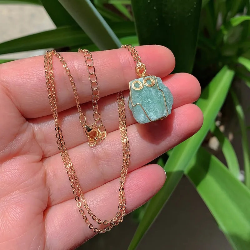 Raw Crystal Wire Wrap Gold Necklaces - Witchy wonder