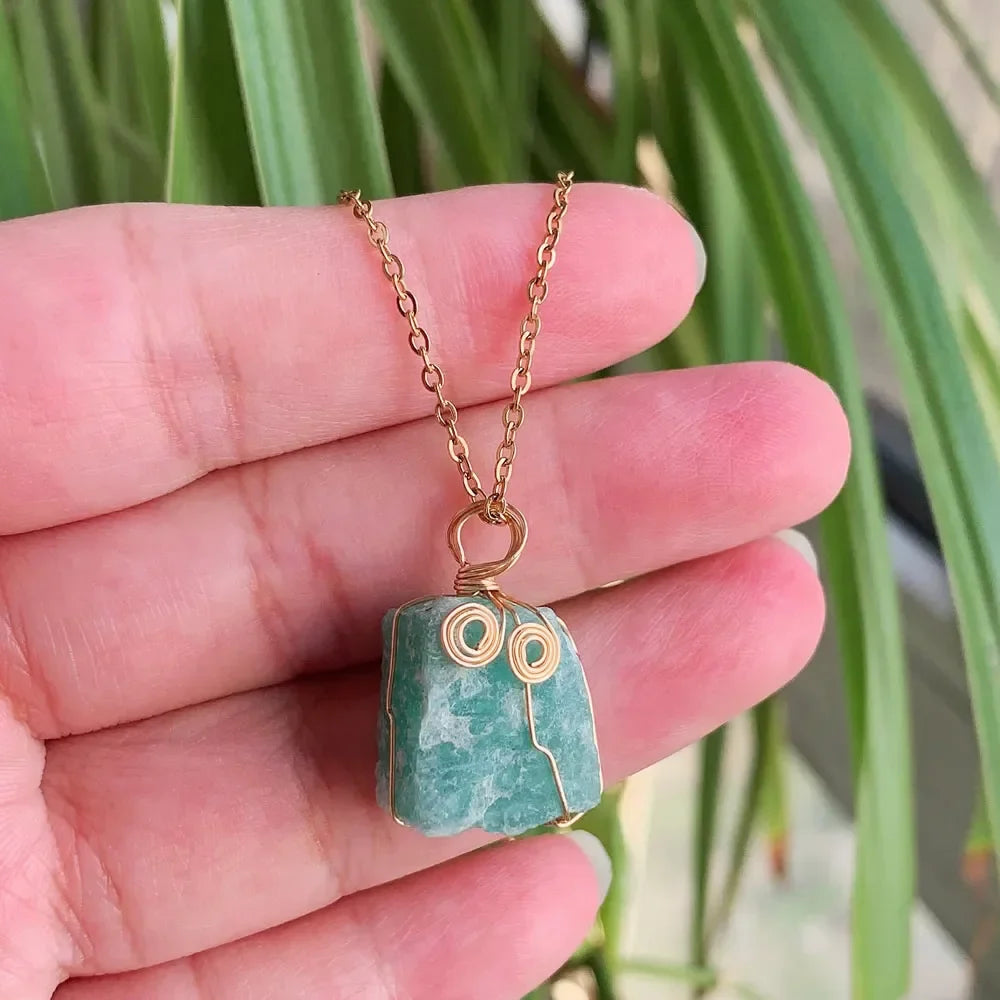 Raw Crystal Wire Wrap Gold Necklaces - Witchy wonder