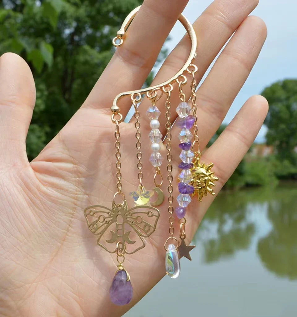 Gold Ear Cuff Charm Crystal Earrings - Witchy wonder