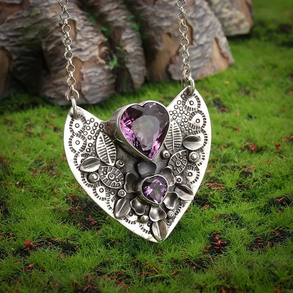 Amethyst Heart Pendant Necklace - Witchy wonder