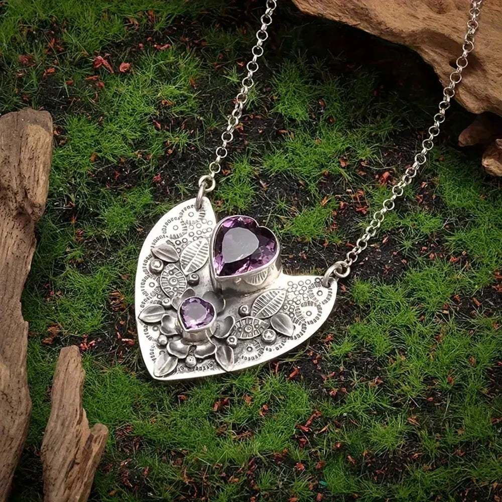 Amethyst Heart Pendant Necklace - Witchy wonder