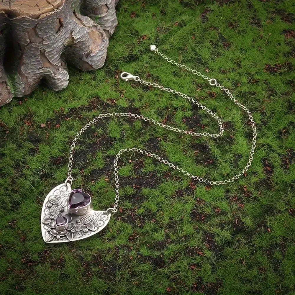 Amethyst Heart Pendant Necklace - Witchy wonder