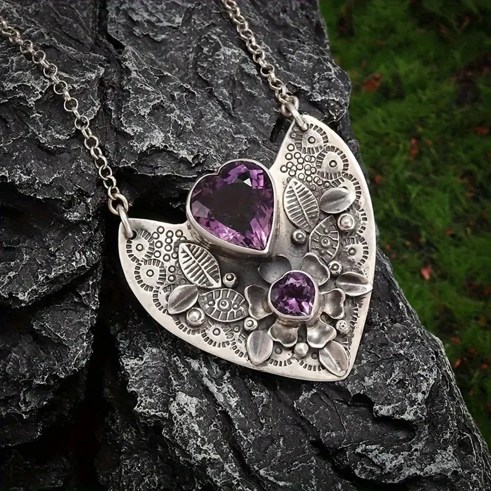 Amethyst Heart Pendant Necklace - Witchy wonder