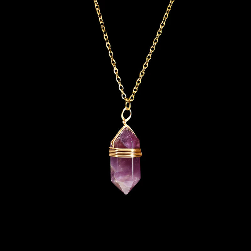 Crystal Hexagon Wire Wrap Gold Necklaces - Witchy wonder