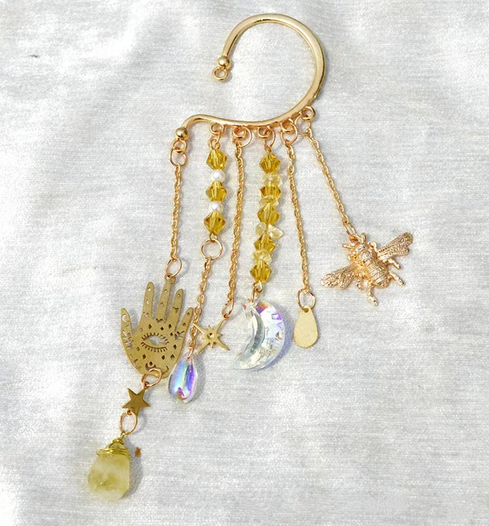 Gold Ear Cuff Charm Crystal Earrings - Witchy wonder