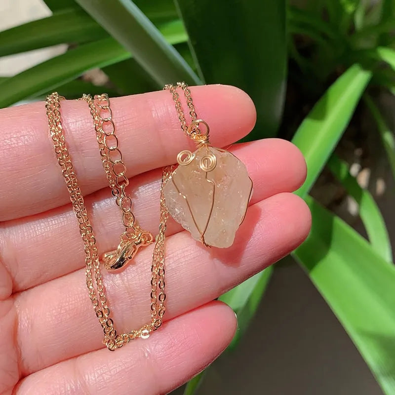 Raw Crystal Wire Wrap Gold Necklaces - Witchy wonder
