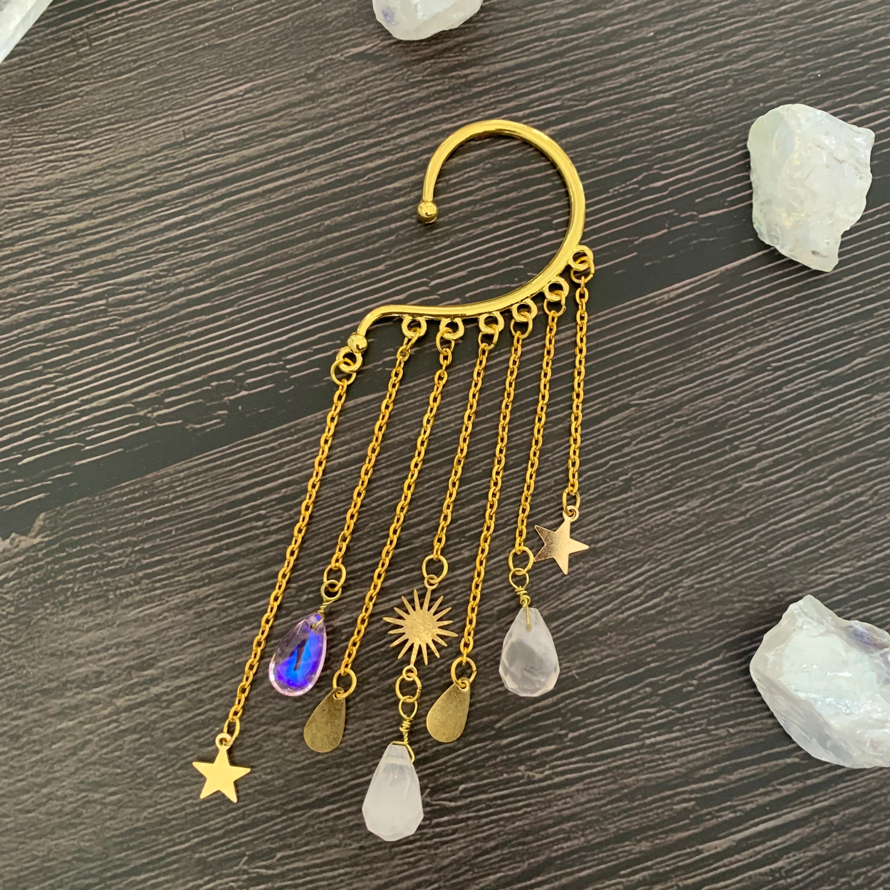 Gold Ear Cuff Charm Crystal Earrings - Witchy wonder