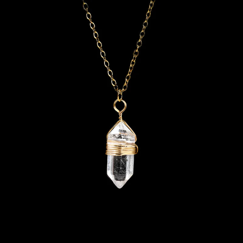 Crystal Hexagon Wire Wrap Gold Necklaces - Witchy wonder