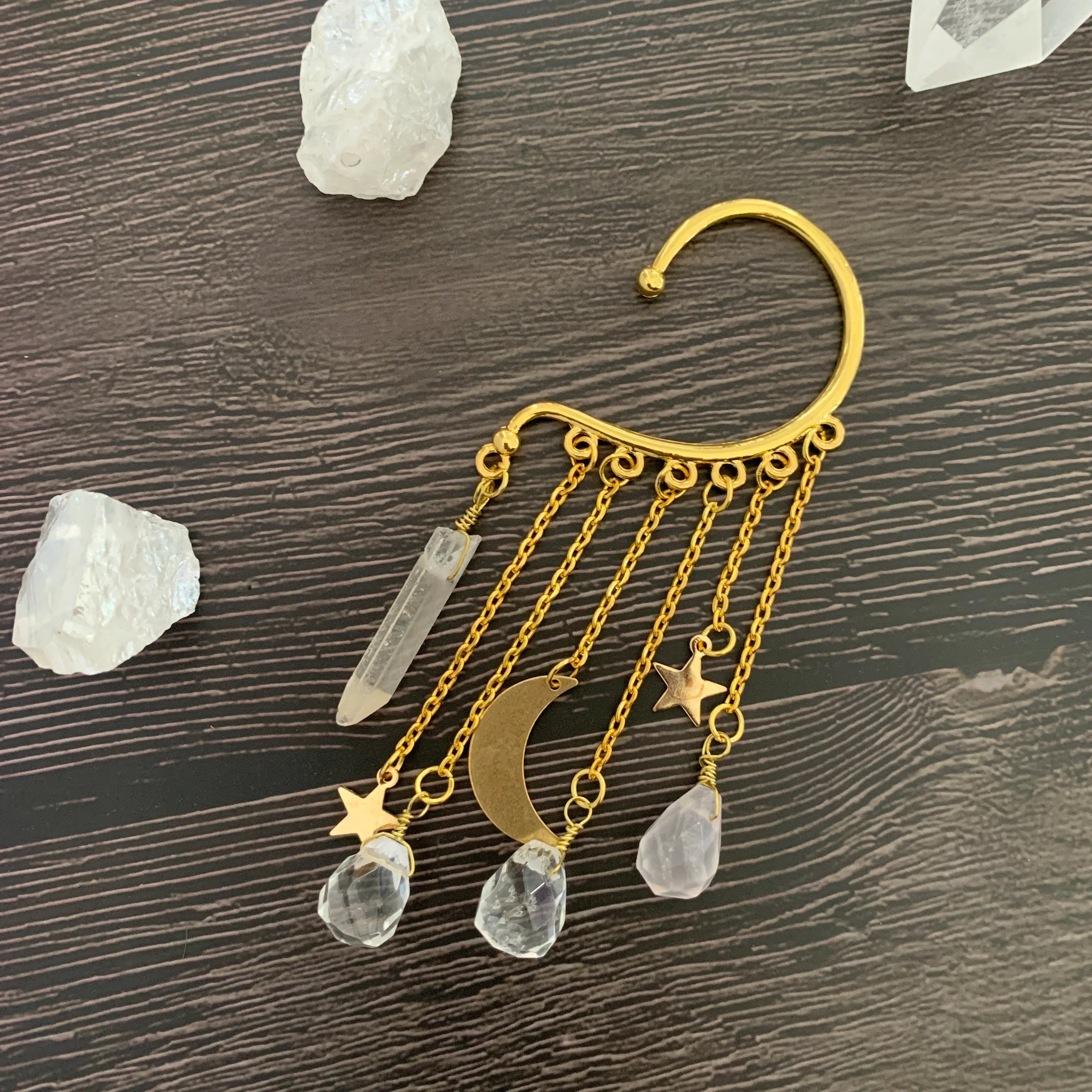 Gold Ear Cuff Charm Crystal Earrings - Witchy wonder