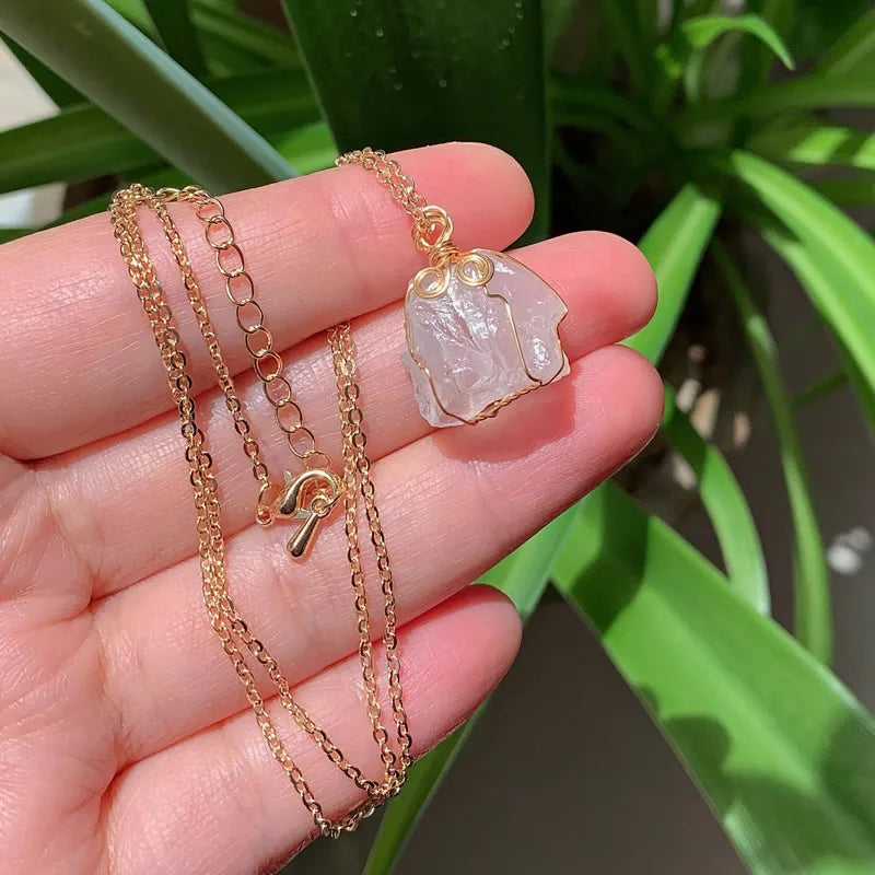 Raw Crystal Wire Wrap Gold Necklaces - Witchy wonder