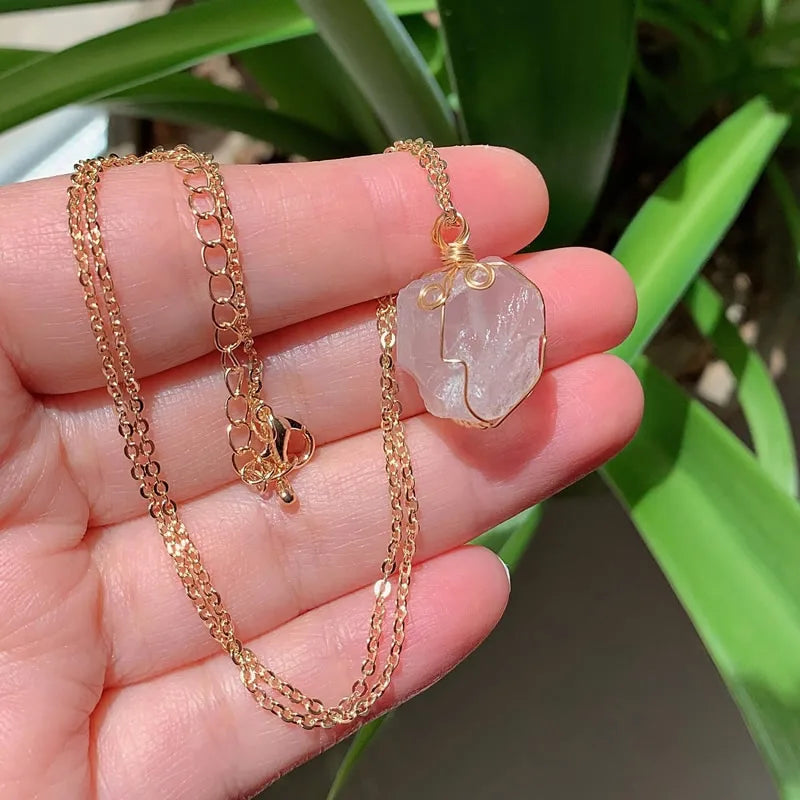 Raw Crystal Wire Wrap Gold Necklaces - Witchy wonder