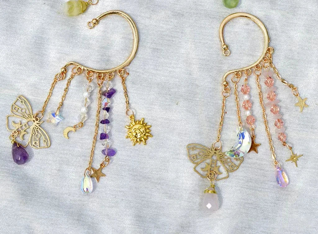 Gold Ear Cuff Charm Crystal Earrings - Witchy wonder