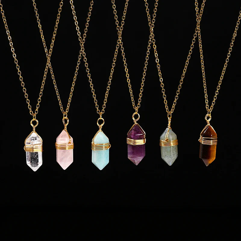 Crystal Hexagon Wire Wrap Gold Necklaces - Witchy wonder