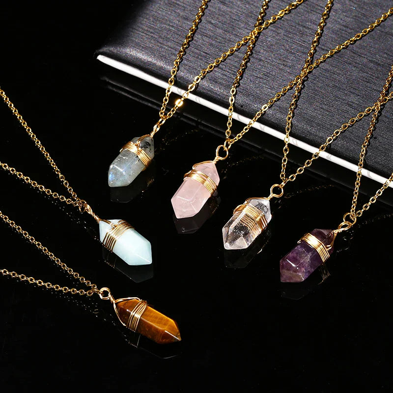Crystal Hexagon Wire Wrap Gold Necklaces - Witchy wonder