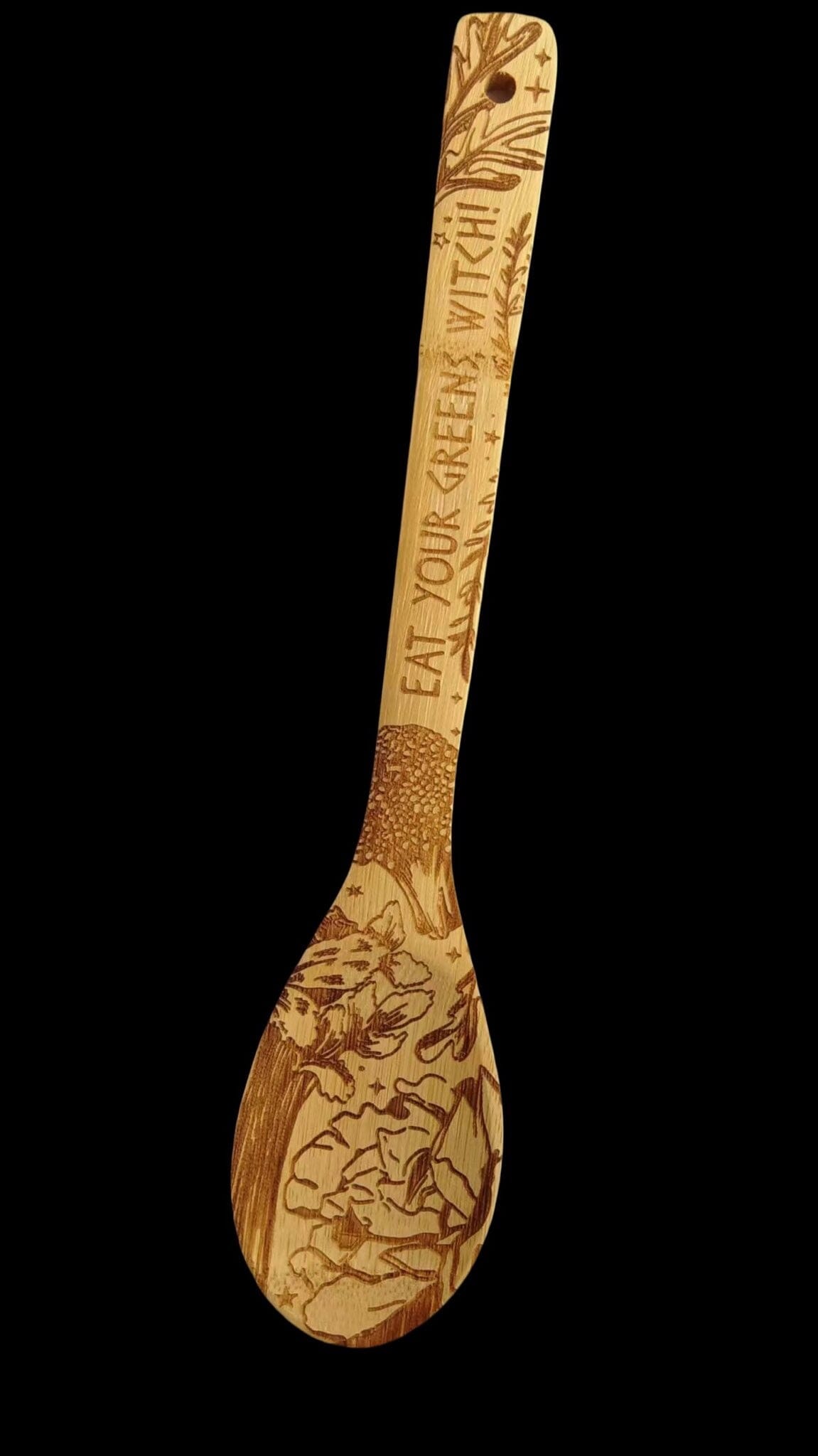 "Eat Your Greens, Witch" Engraved Bamboo Salad Server Set - Witchy wonder