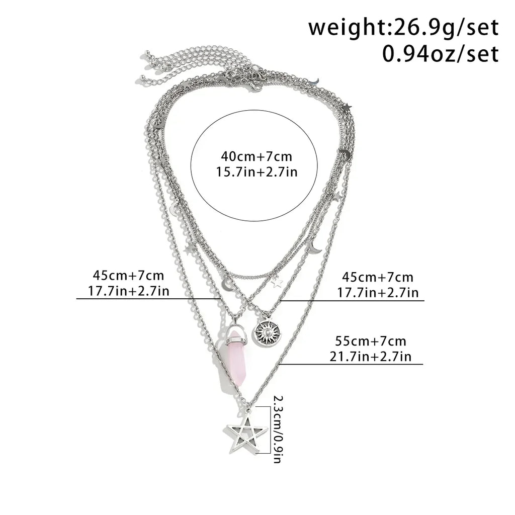 Rose Quartz Star Sun Moon Layer Necklace - Witchy wonder