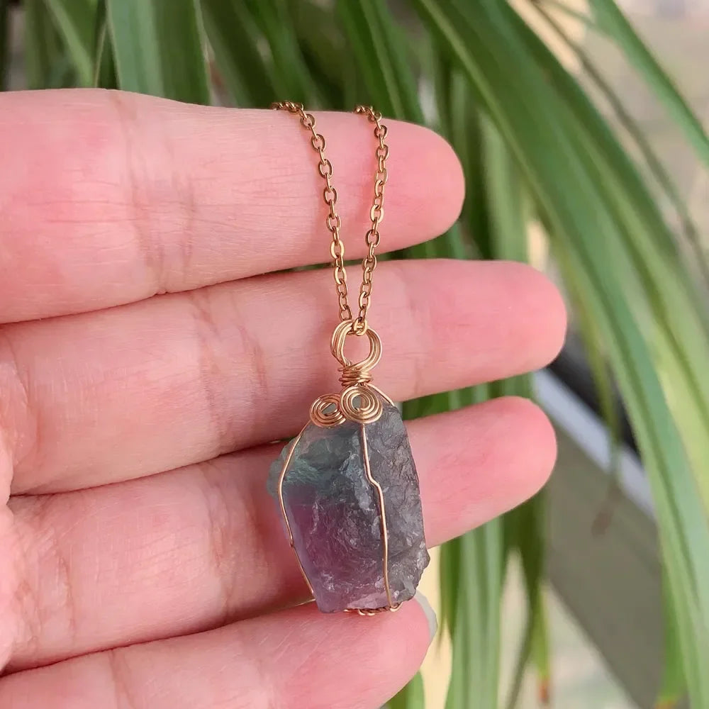 Raw Crystal Wire Wrap Gold Necklaces - Witchy wonder
