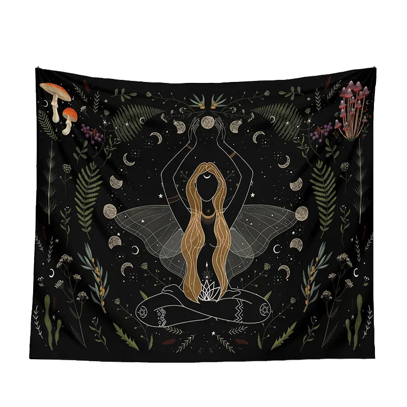 Moon Phase Black Tapestries - Witchy wonder