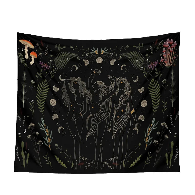 Moon Phase Black Tapestries - Witchy wonder