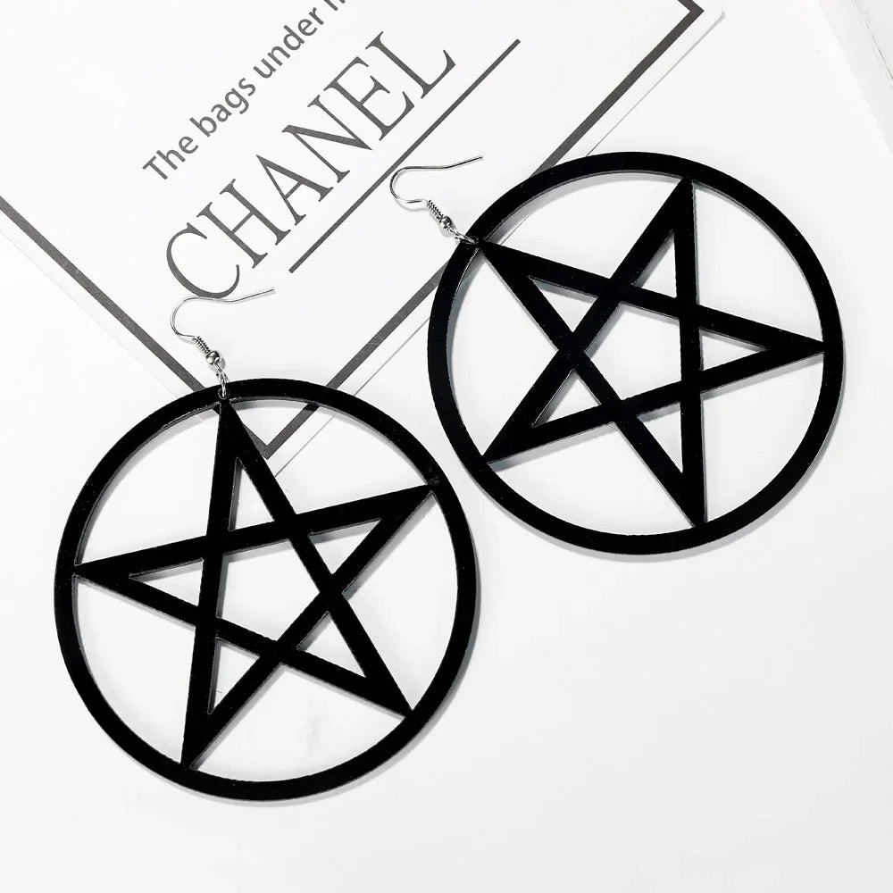 Large Black Pentacle Earrings - Witchy wonder