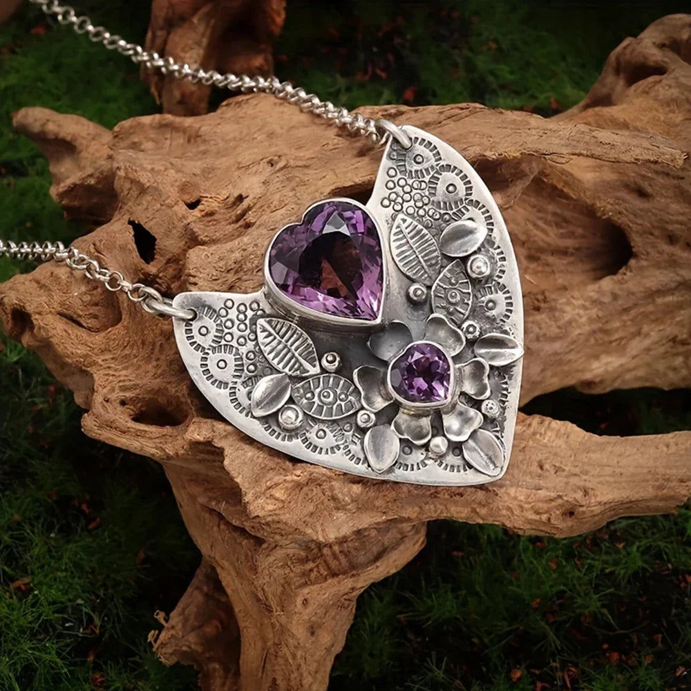Amethyst Heart Pendant Necklace - Witchy wonder