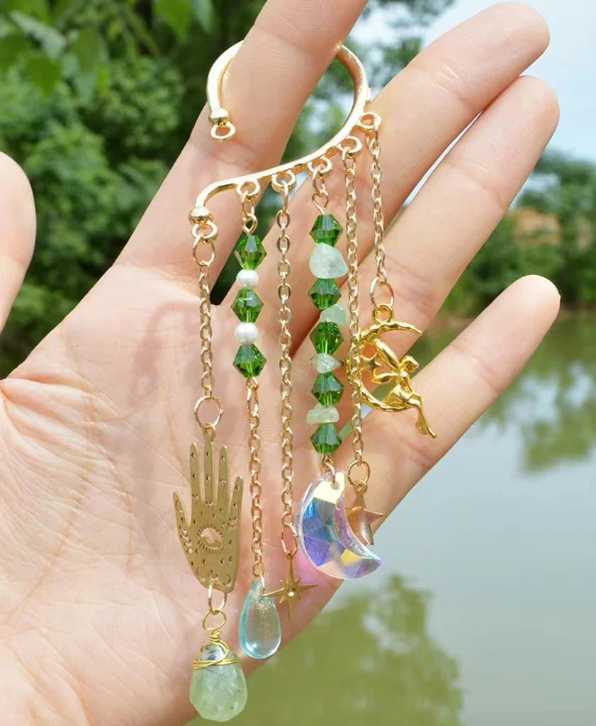 Gold Ear Cuff Charm Crystal Earrings - Witchy wonder