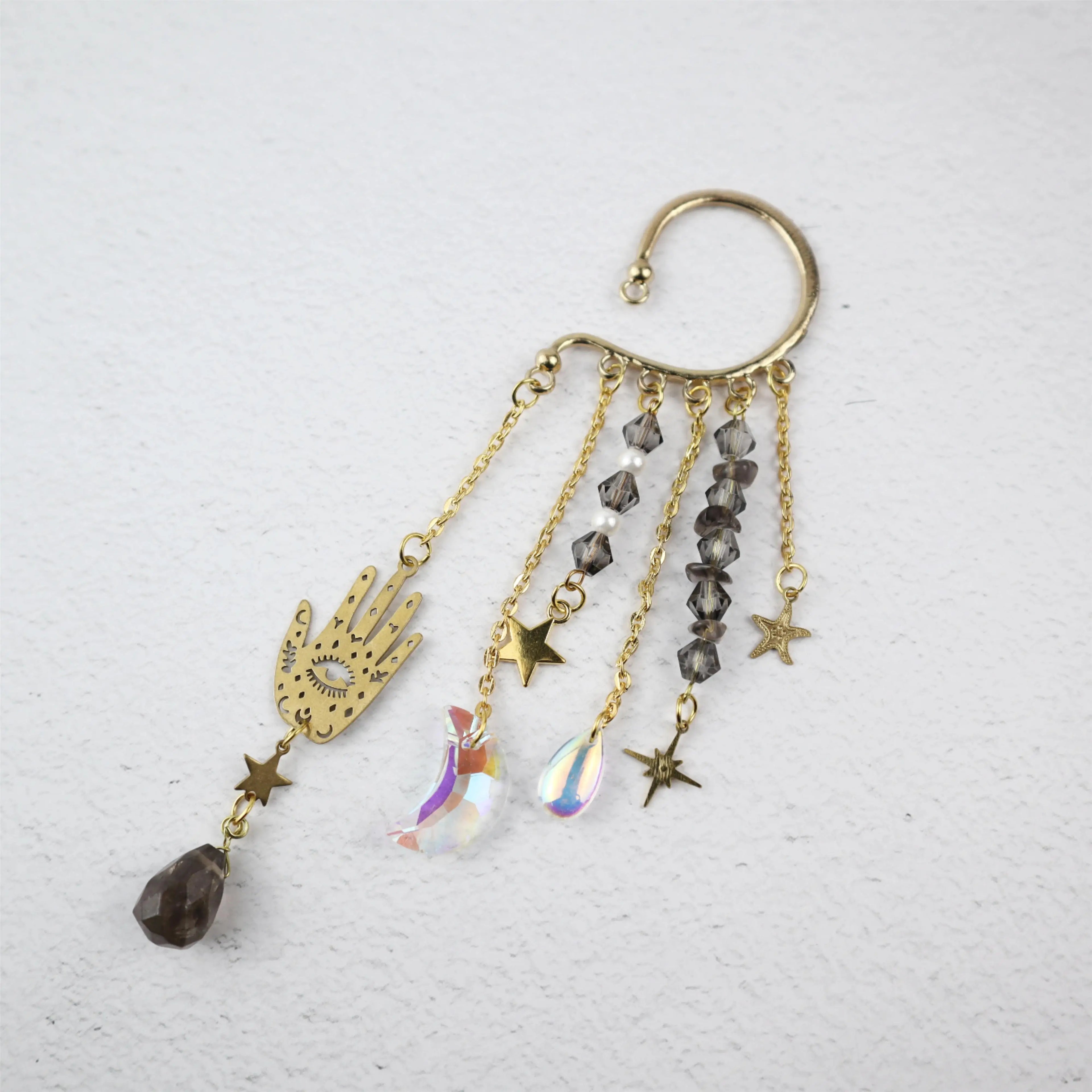 Gold Ear Cuff Charm Crystal Earrings - Witchy wonder