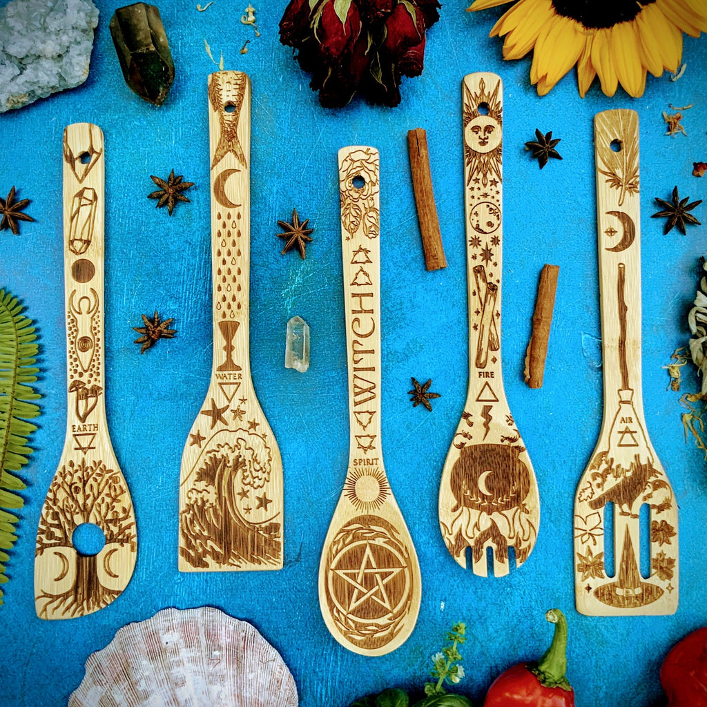 The 5 Elements Bamboo Large Kitchen Utensils Set - Witchy wonder