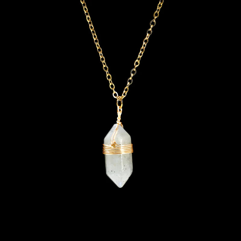 Crystal Hexagon Wire Wrap Gold Necklaces - Witchy wonder