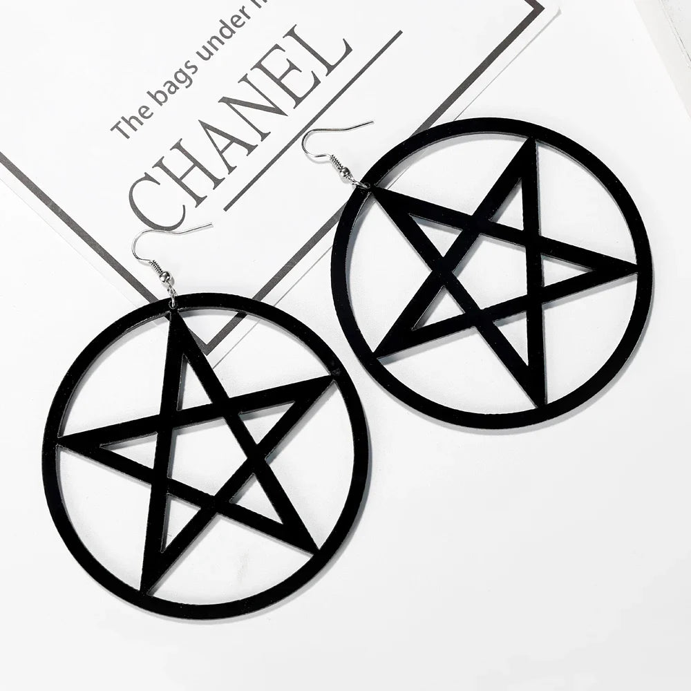 Large Black Pentacle Earrings - Witchy wonder