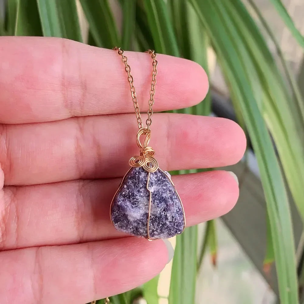 Raw Crystal Wire Wrap Gold Necklaces - Witchy wonder