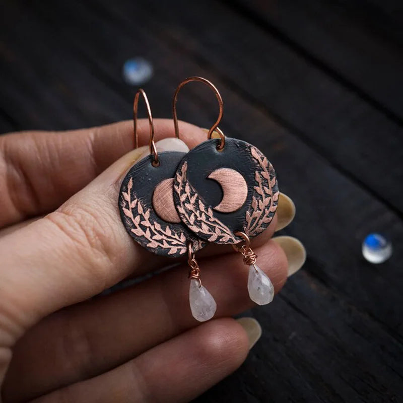Moonstone Moon Leaf Earrings - Witchy wonder
