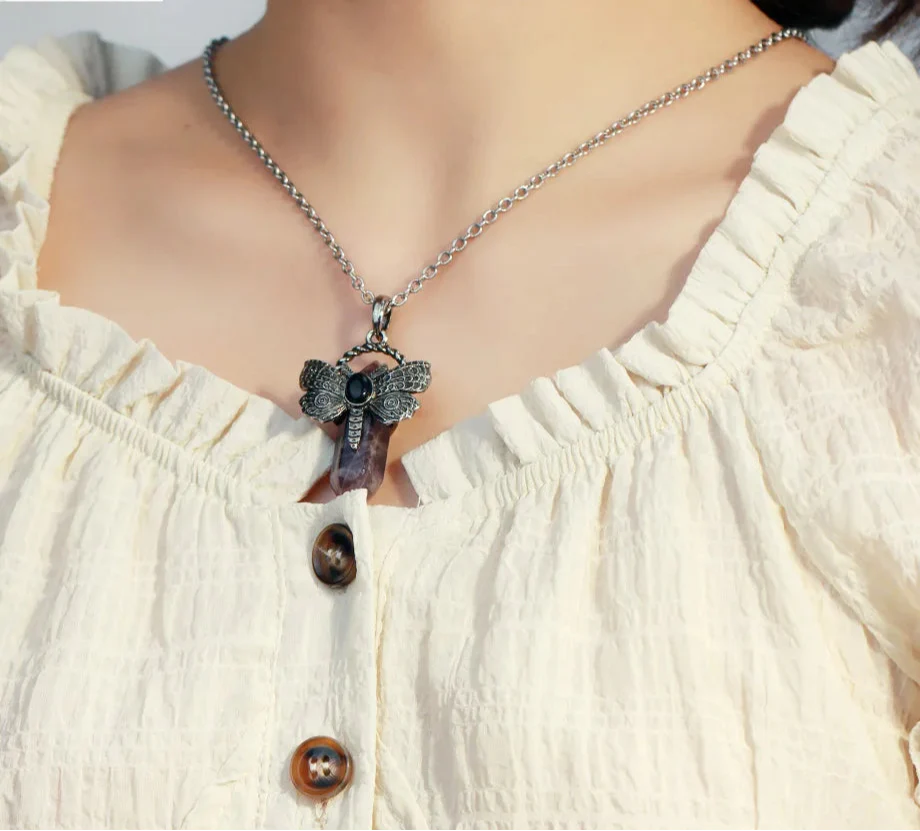 Moth Crystal Necklace - Witchy wonder
