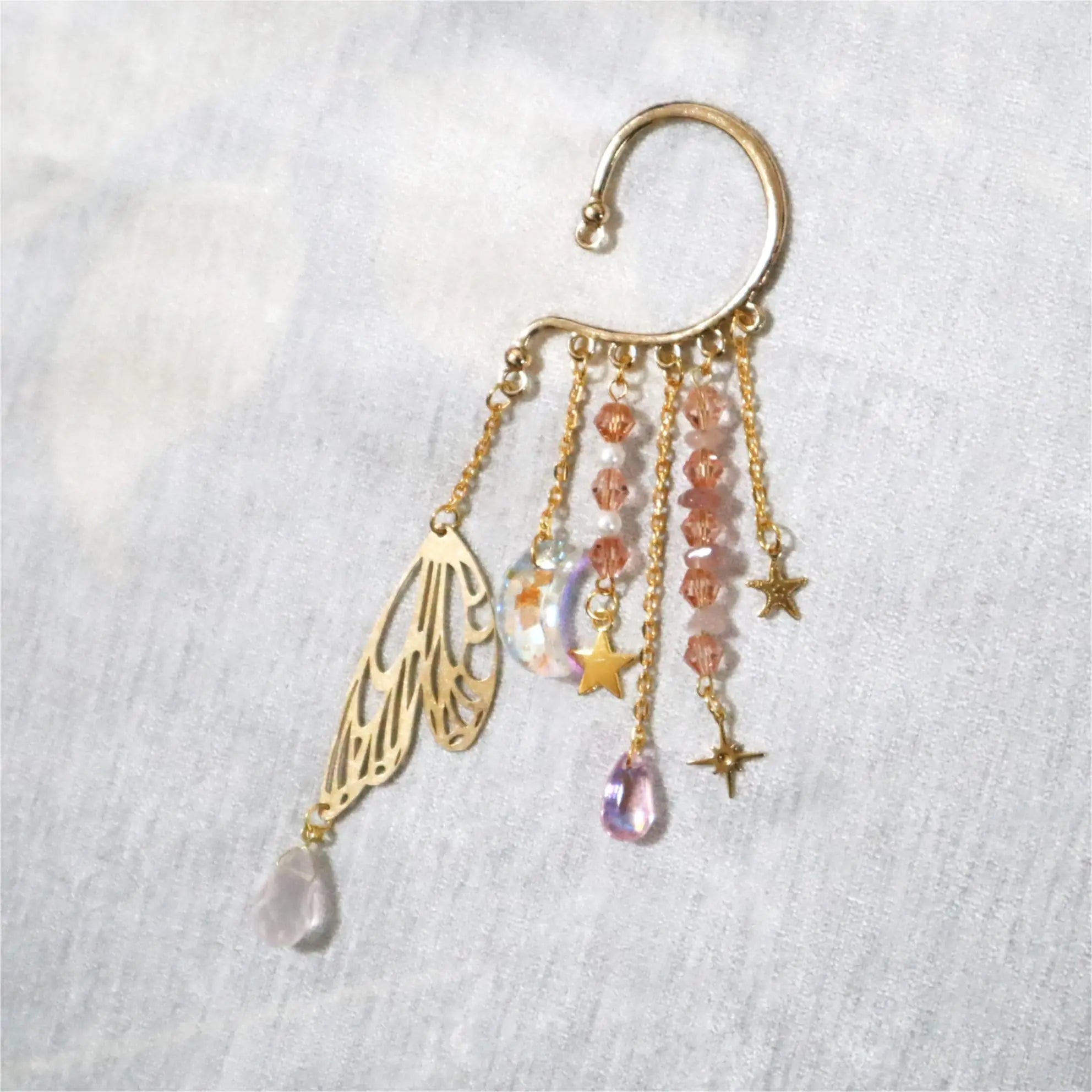 Gold Ear Cuff Charm Crystal Earrings - Witchy wonder