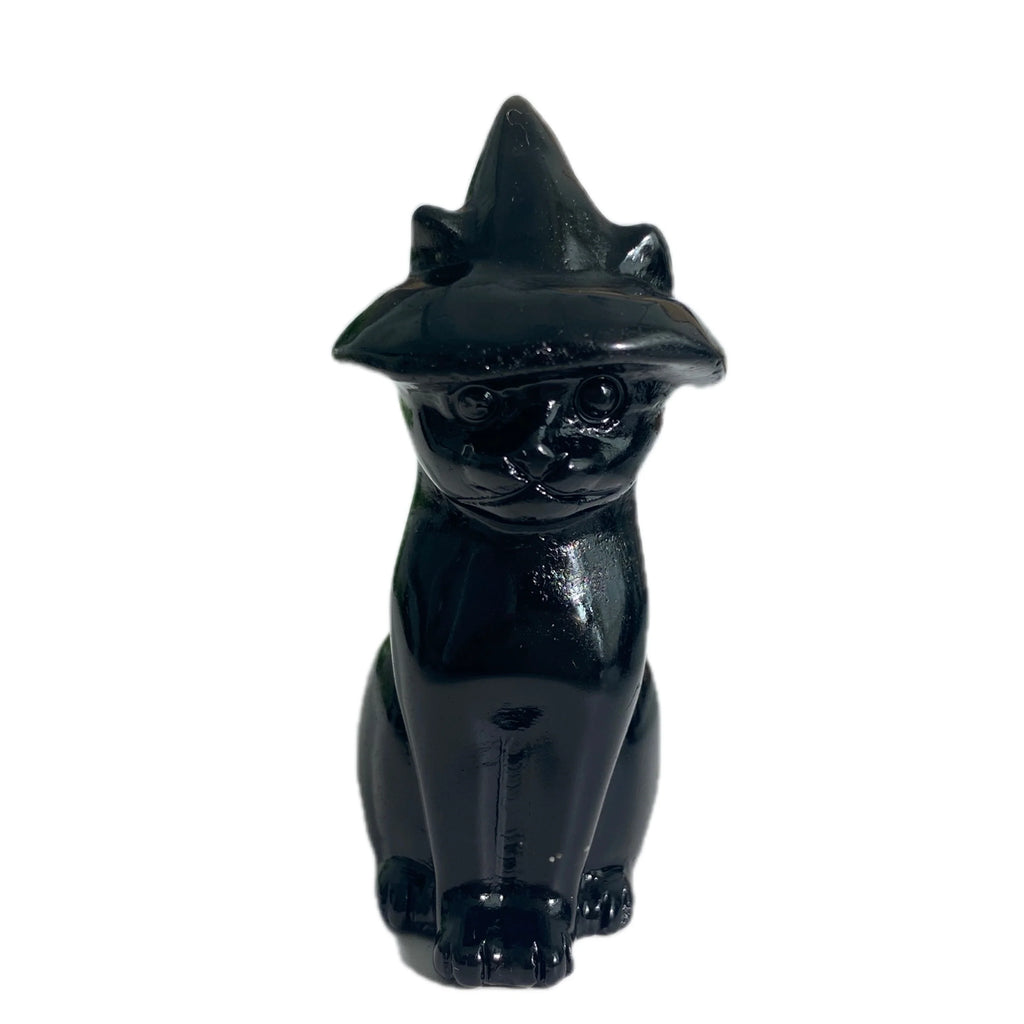 Obsidian Cat Witch Hat Statue - Witchy wonder