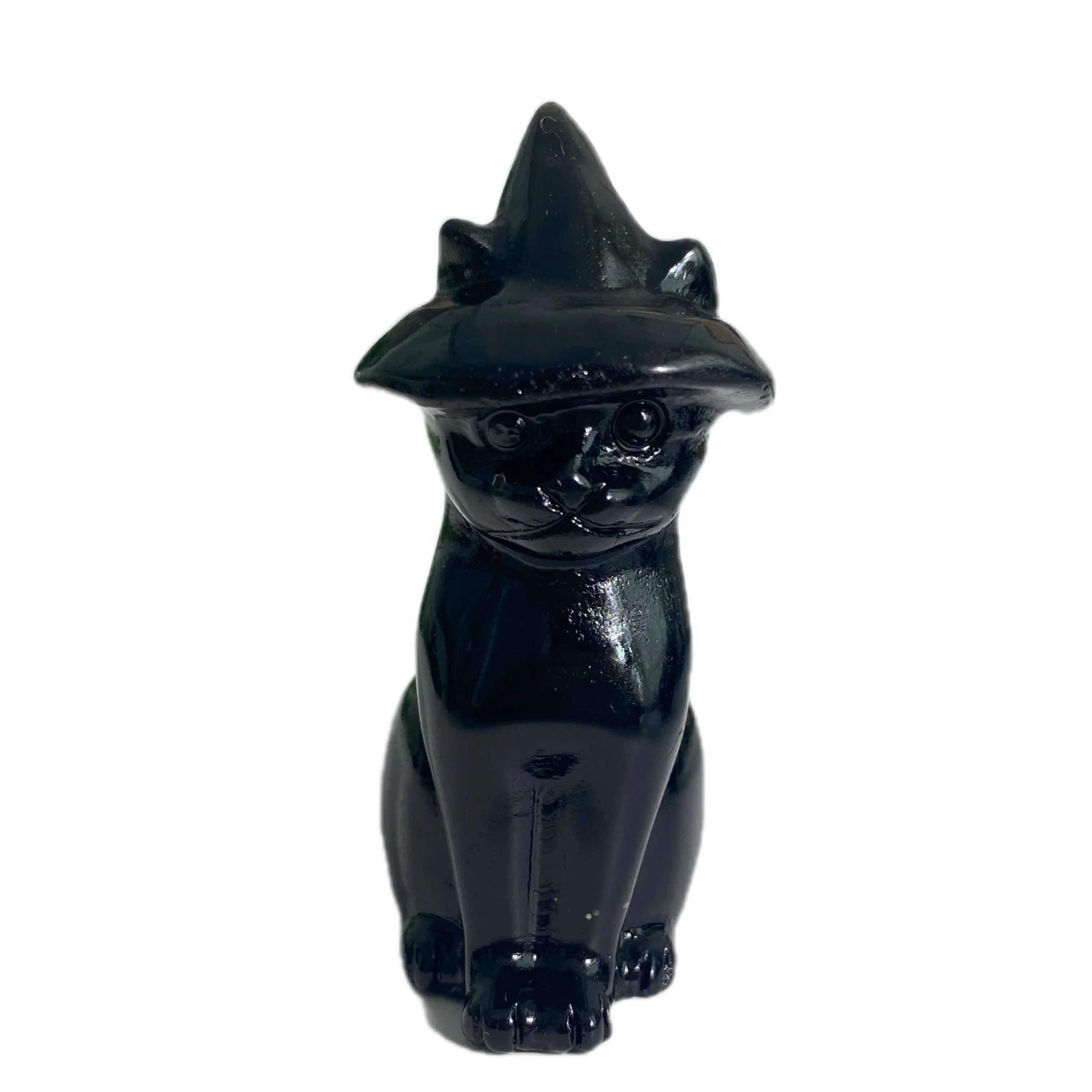 Obsidian Cat Witch Hat Statue - Witchy wonder
