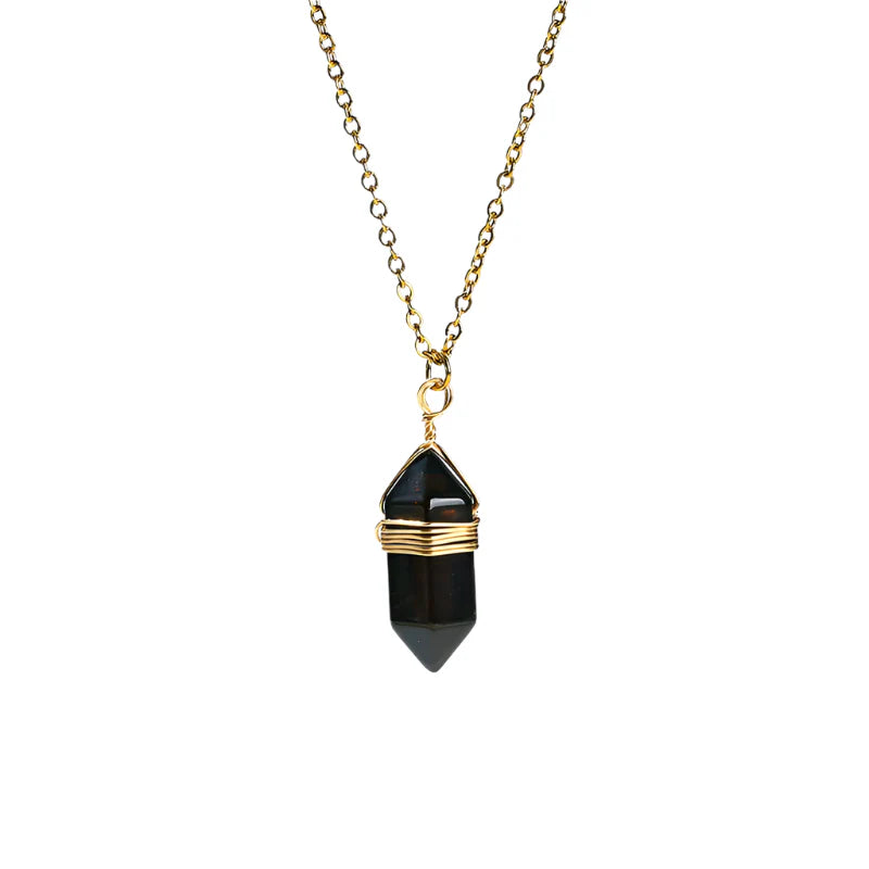 Crystal Hexagon Wire Wrap Gold Necklaces - Witchy wonder